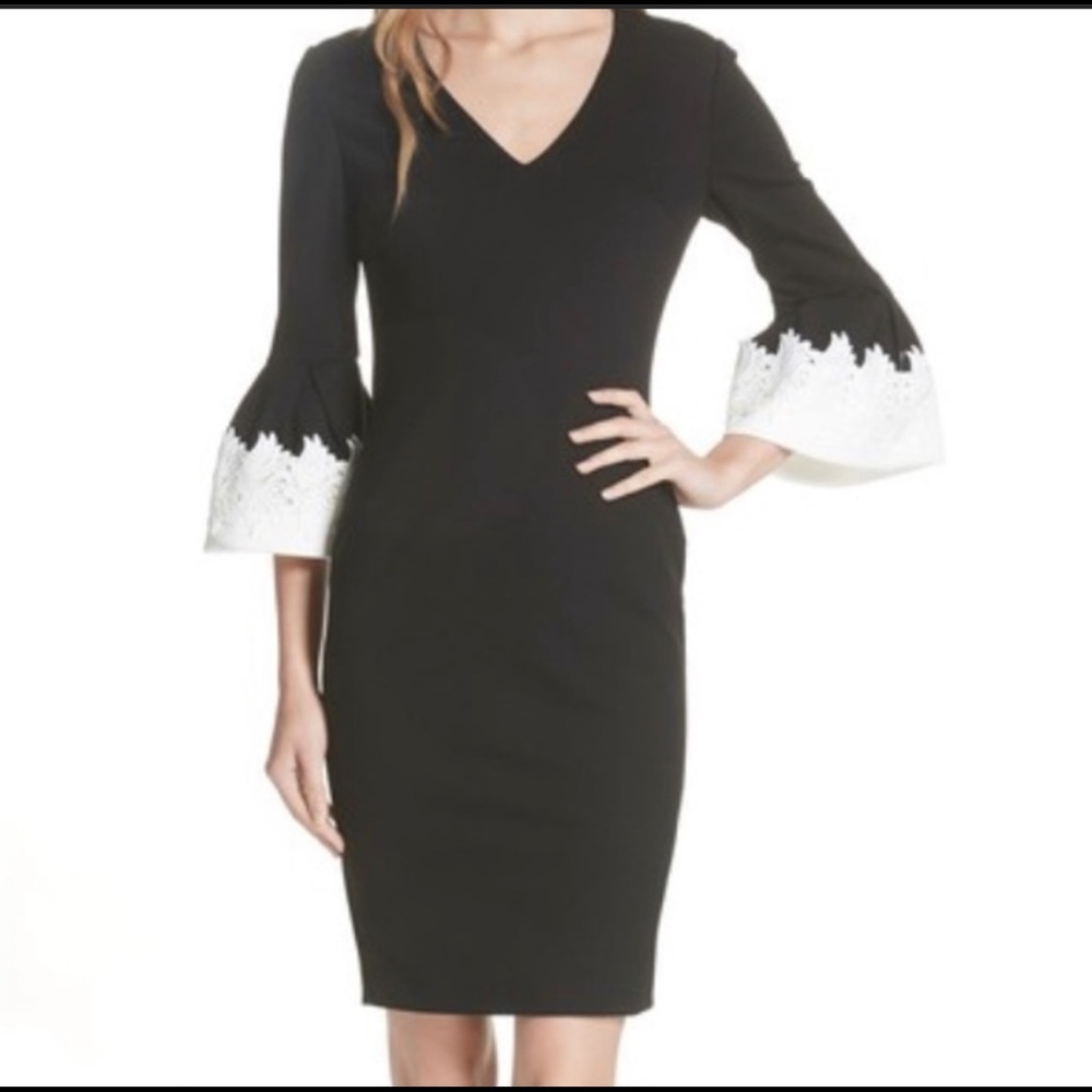 NWT black sz Ted 4 bell sleeve appliqué dress.